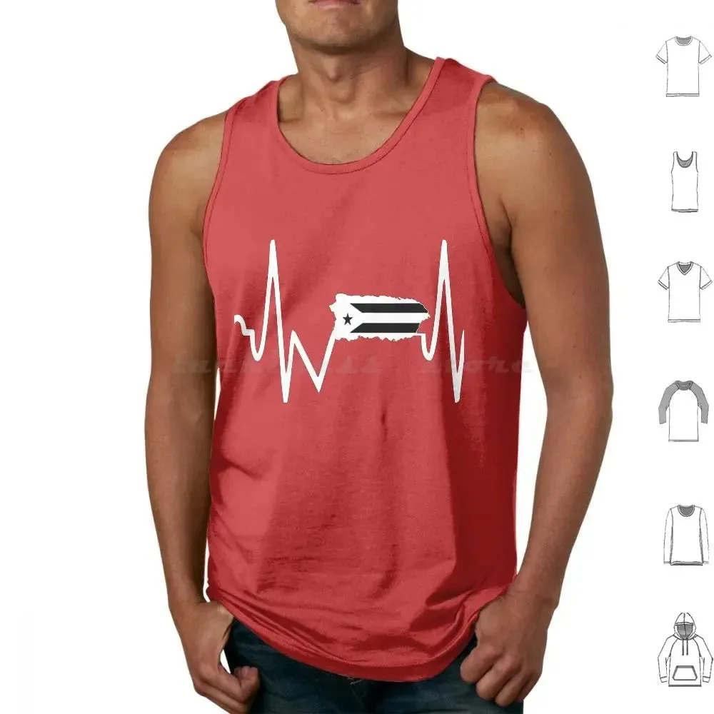 Puerto Rican Black Flag , Boricua Heartbeat Tank Tops Print Cotton Puerto Rico Puerto Rican Puerto Rican Heart Boricua