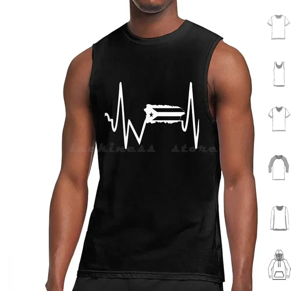 Puerto Rican Black Flag , Boricua Heartbeat Tank Tops Print Cotton Puerto Rico Puerto Rican Puerto Rican Heart Boricua