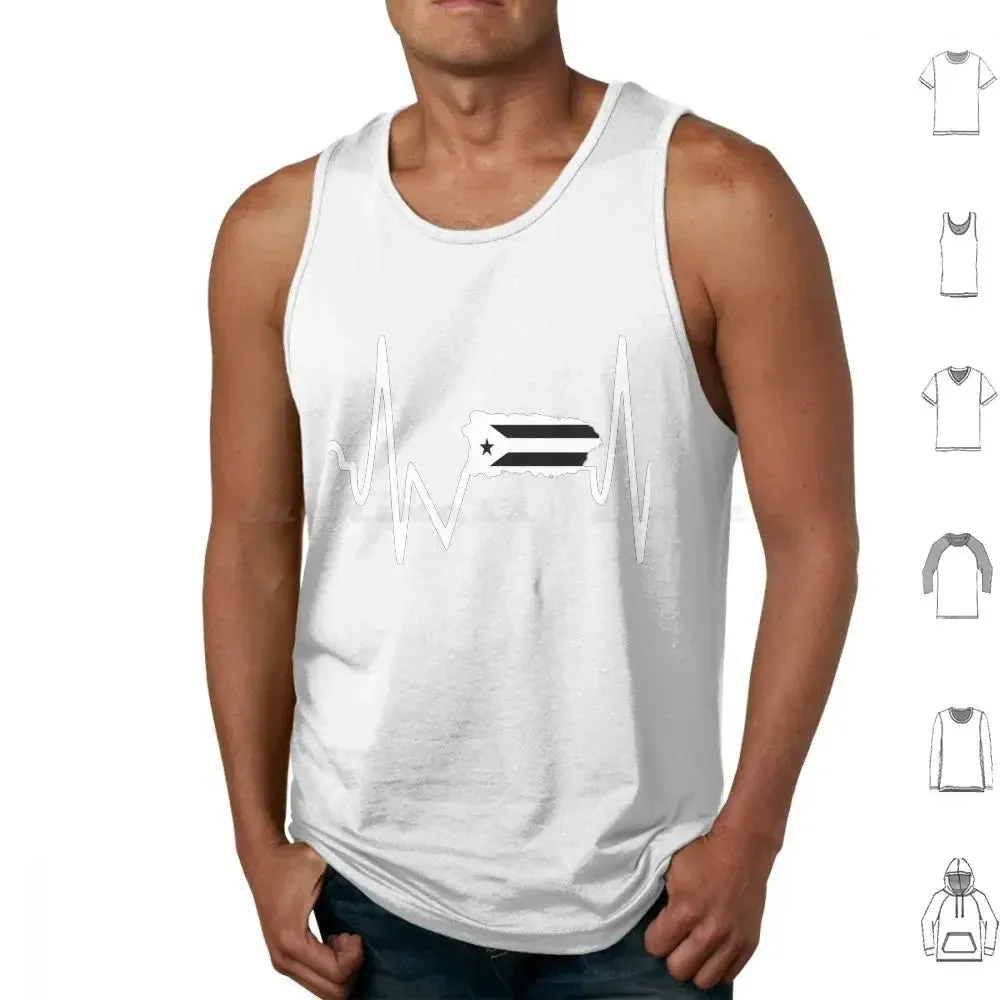 Puerto Rican Black Flag , Boricua Heartbeat Tank Tops Print Cotton Puerto Rico Puerto Rican Puerto Rican Heart Boricua