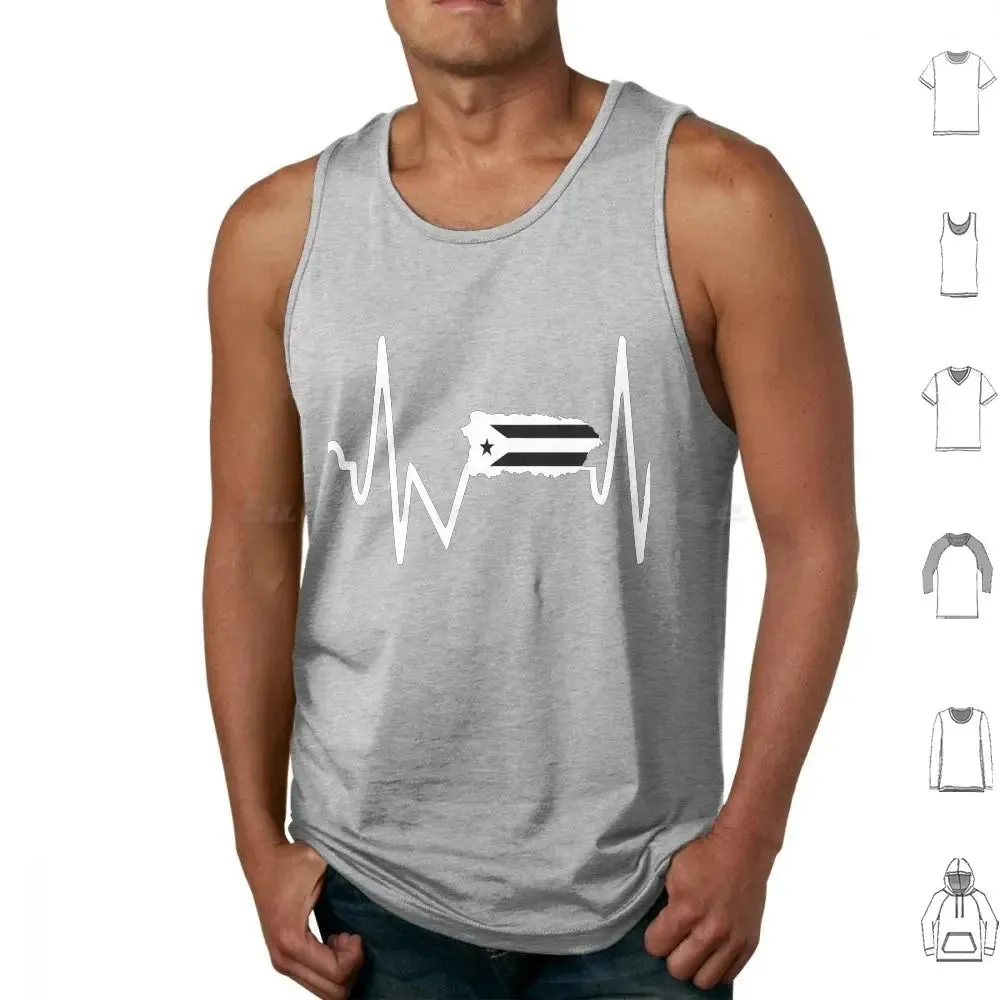 Puerto Rican Black Flag , Boricua Heartbeat Tank Tops Print Cotton Puerto Rico Puerto Rican Puerto Rican Heart Boricua