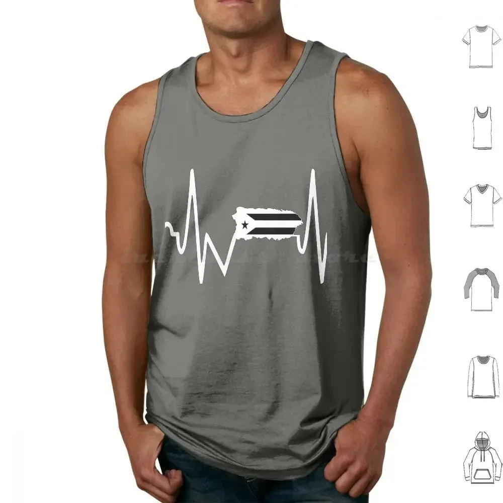 Puerto Rican Black Flag , Boricua Heartbeat Tank Tops Print Cotton Puerto Rico Puerto Rican Puerto Rican Heart Boricua