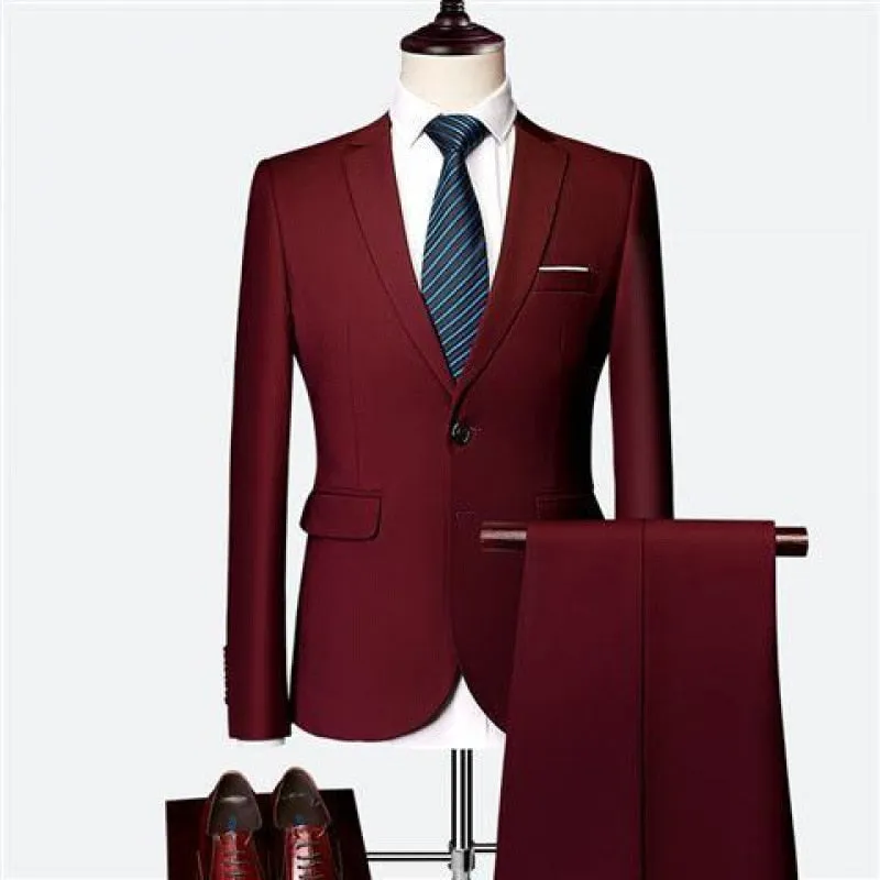 Red Suit Men's Two-button Slim Fit Plus Fertilizer To Increase Youth Business Professional Formal Wear Wedding For Dinner Blazer