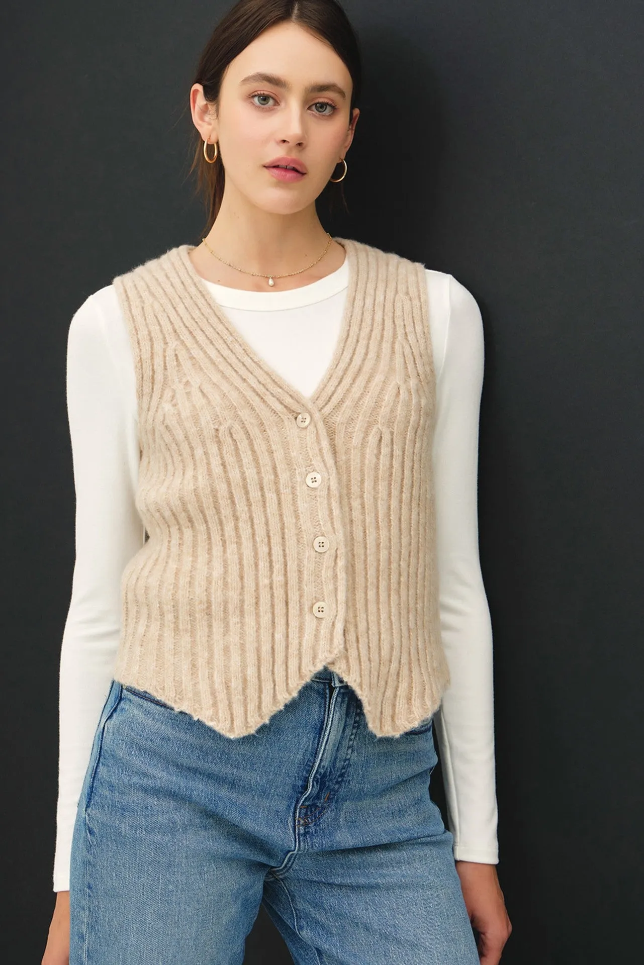 Ribbed Knit Button Down Sweater Vest - Final Sale