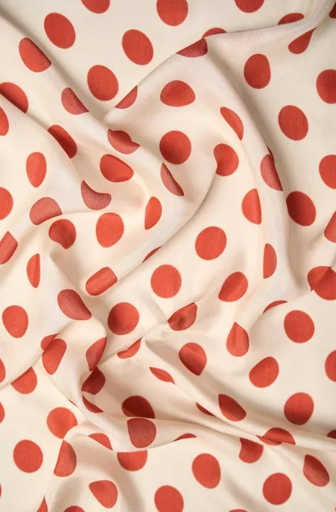 Rust Orange Polka Dot Pattern Printed Natural Muslin Silk Fabric