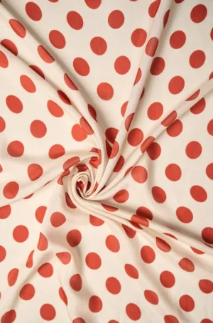 Rust Orange Polka Dot Pattern Printed Natural Muslin Silk Fabric