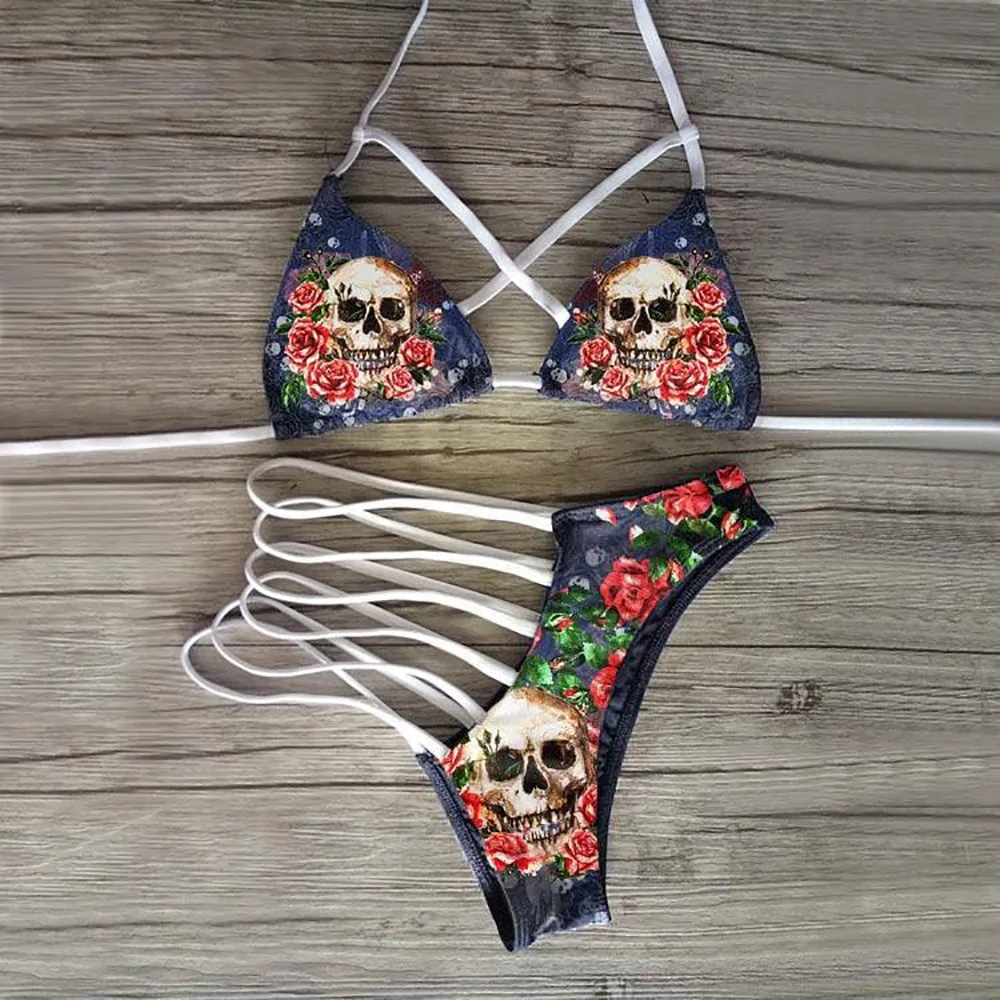 Skull Rose Sexy Cut Out Bikini Set