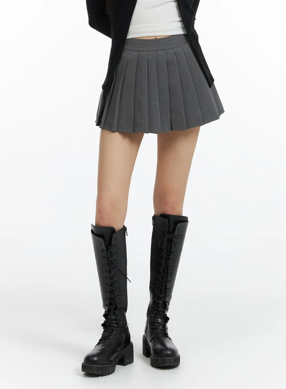 Solid Pleated Mini Skirt CF420