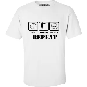 T Shirt - Humour Dart T-Shirt - White - Aim Throw Swear Repeat