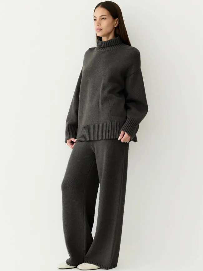 The Phoebe Pants | Knit Wide Leg Pants CHARCOAL