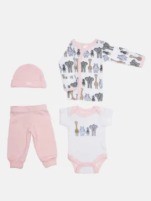 Tiny Baby Girl Animal 4 piece set - White and Baby Pink