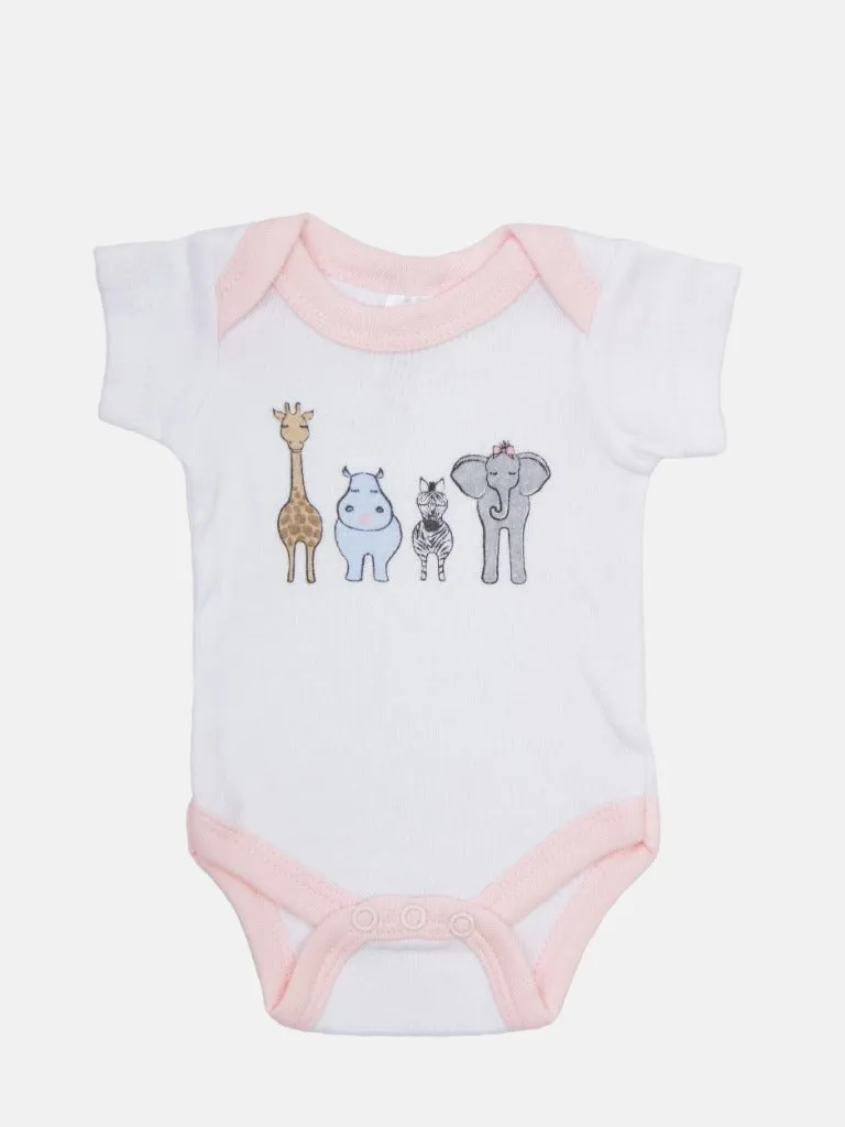 Tiny Baby Girl Animal 4 piece set - White and Baby Pink