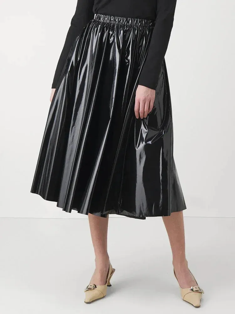 Trend4us Women's Glossy Patent Leather Midi Skirt