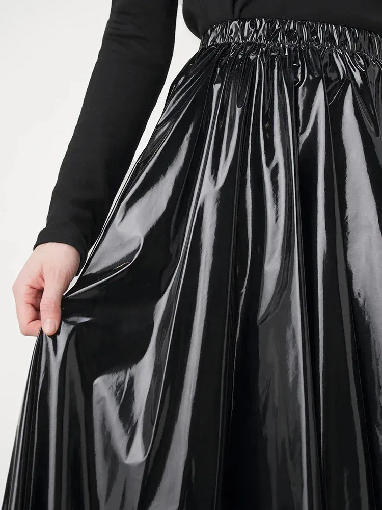 Trend4us Women's Glossy Patent Leather Midi Skirt