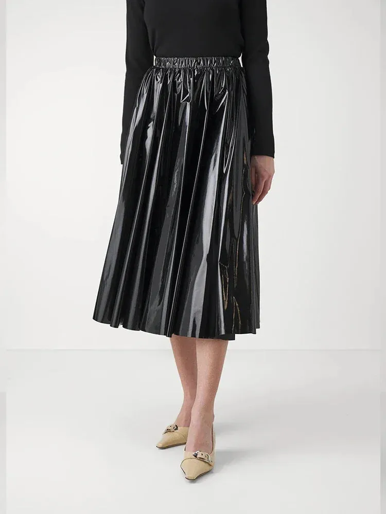 Trend4us Women's Glossy Patent Leather Midi Skirt