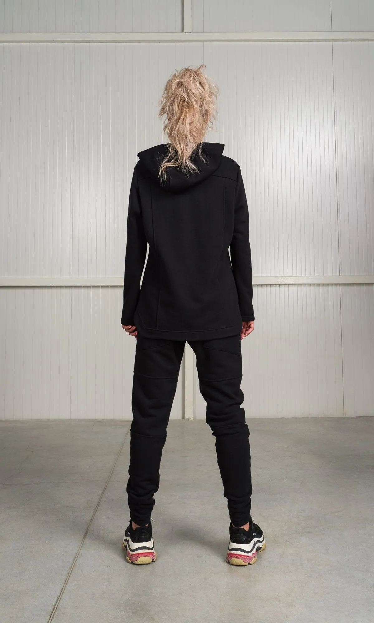 Two-piece Set of Hooded Sweatshirt and Jogger Pants with Seam Details