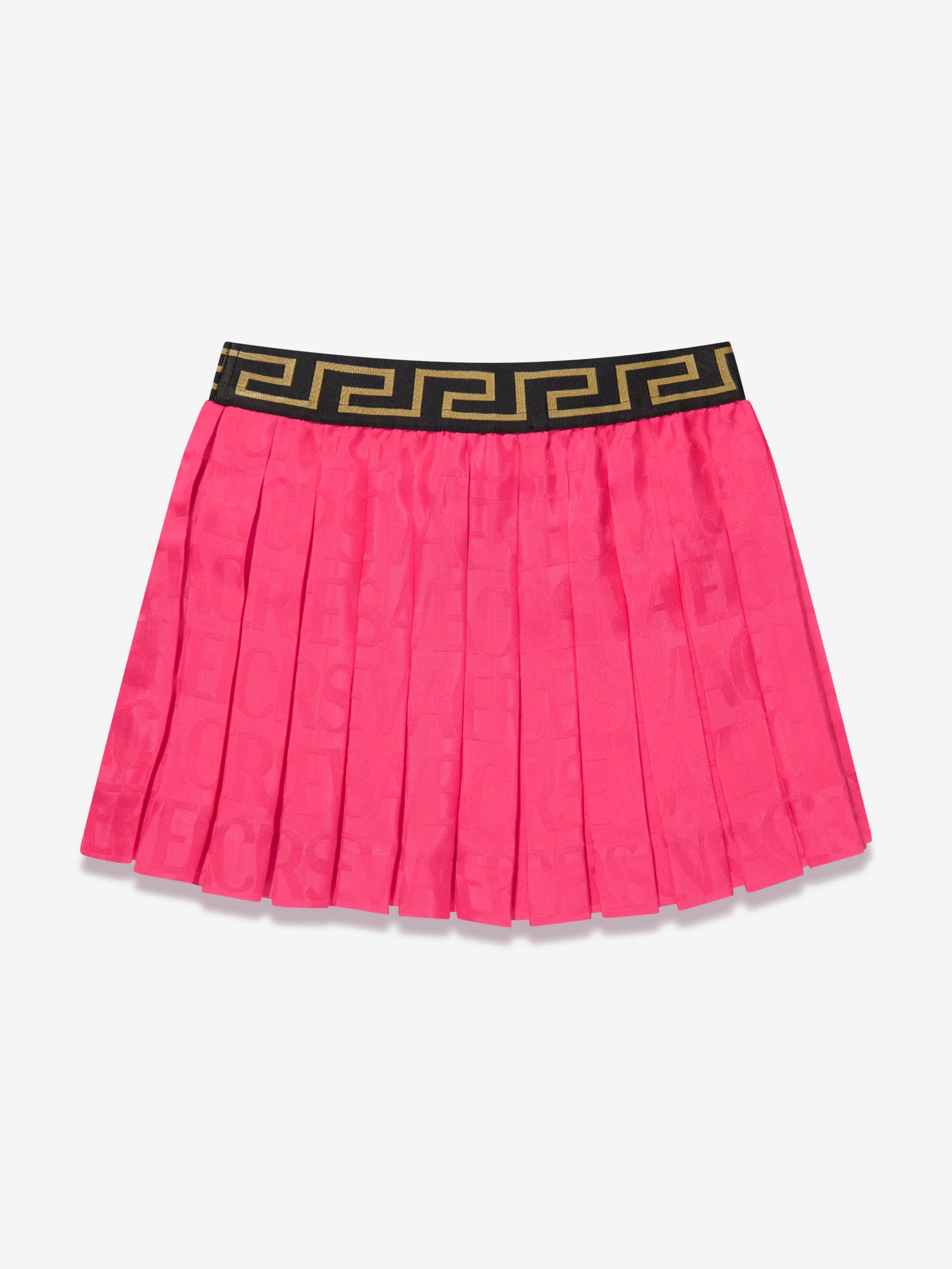 Versace Girls Jacquard Logo Pleated Skirt in Pink