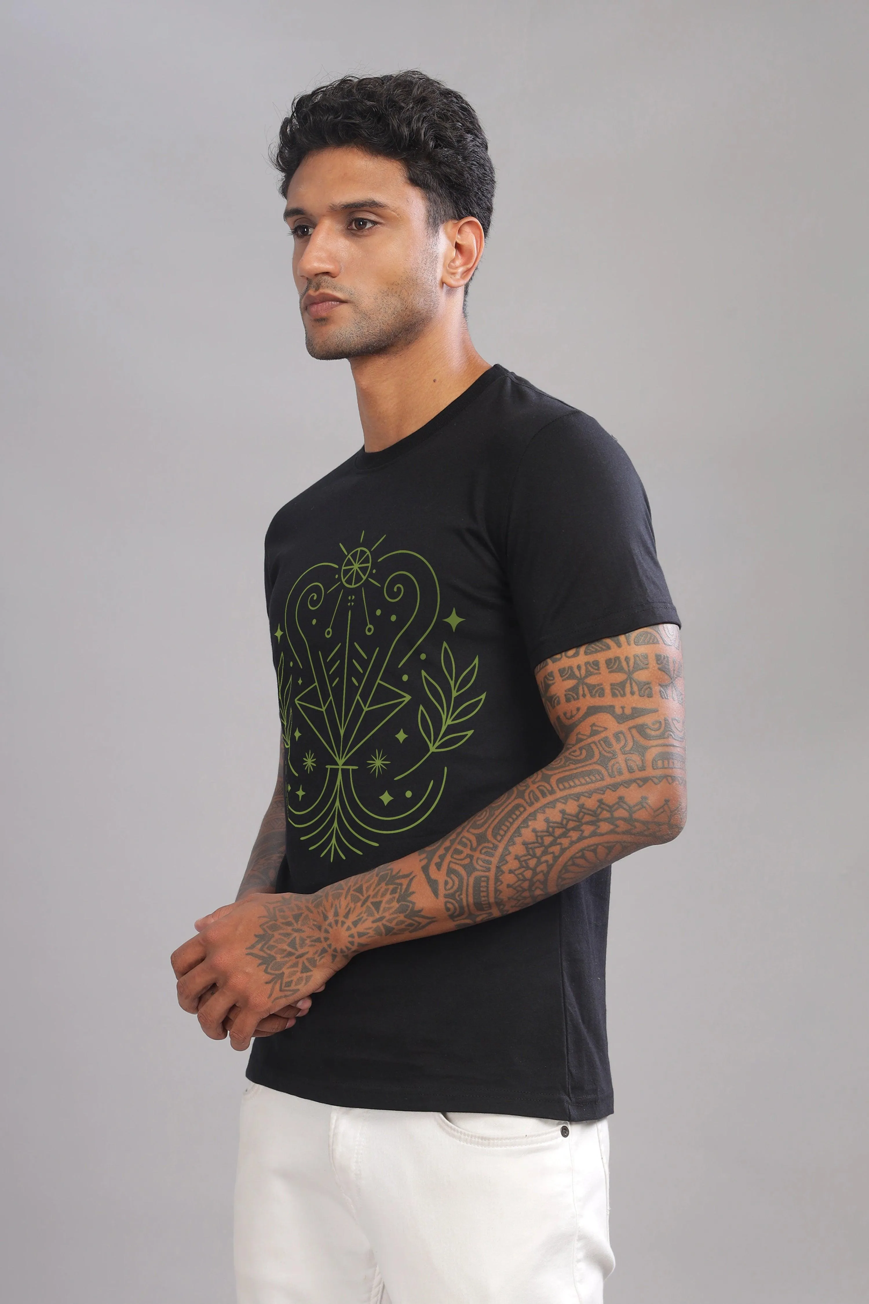 Virgo Vision Black Half Sleeve Printed Round Neck T-Shirt