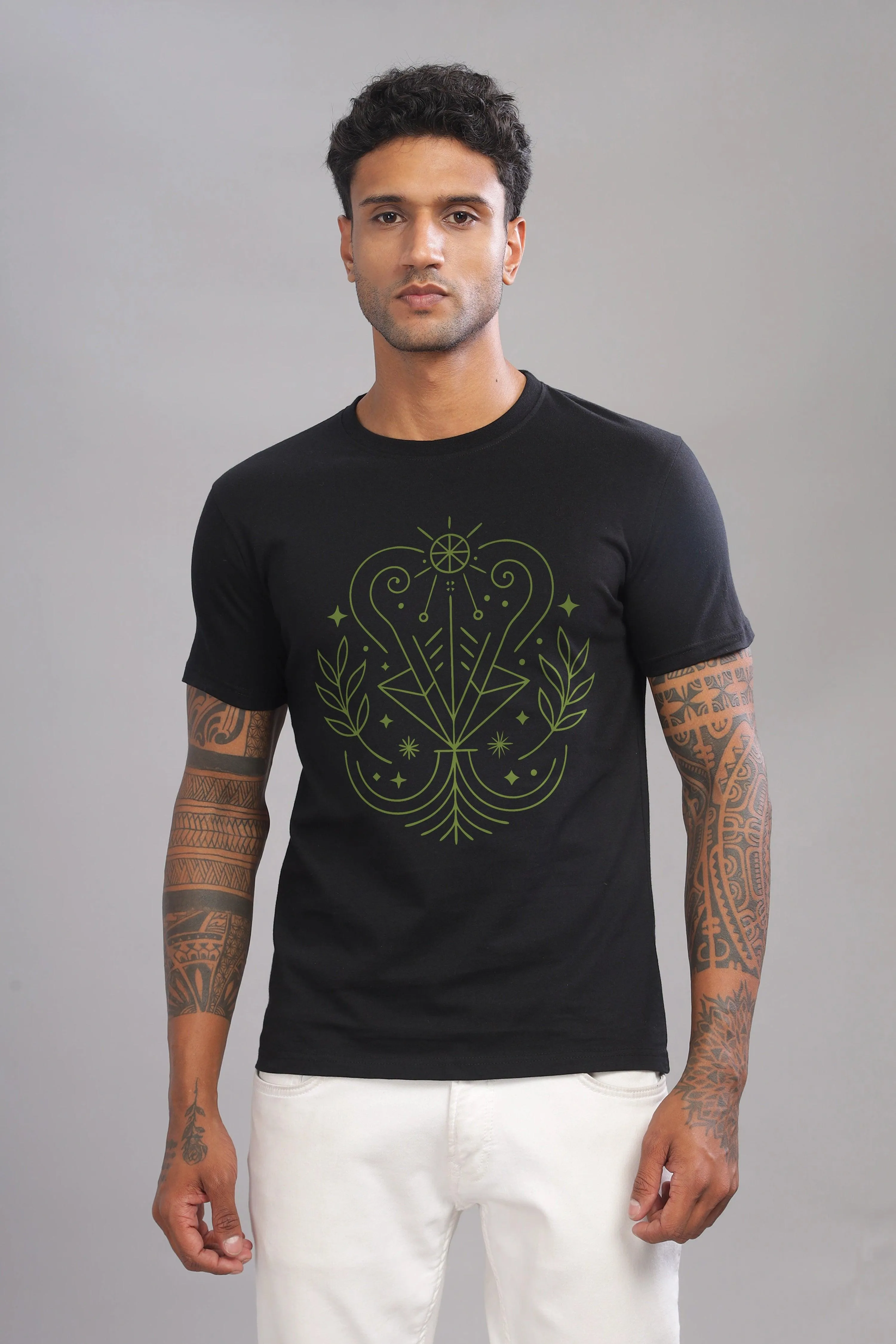 Virgo Vision Black Half Sleeve Printed Round Neck T-Shirt