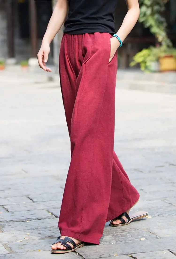 wide leg linen pants women with Elastic Waist linen trousers