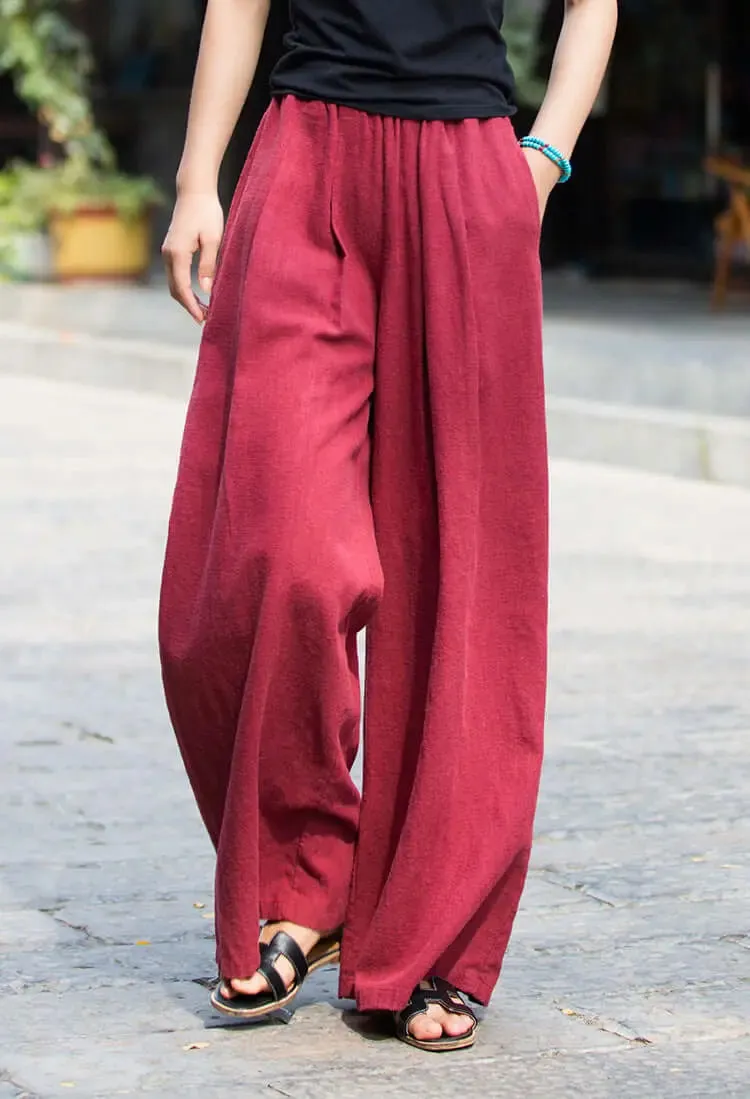 wide leg linen pants women with Elastic Waist linen trousers