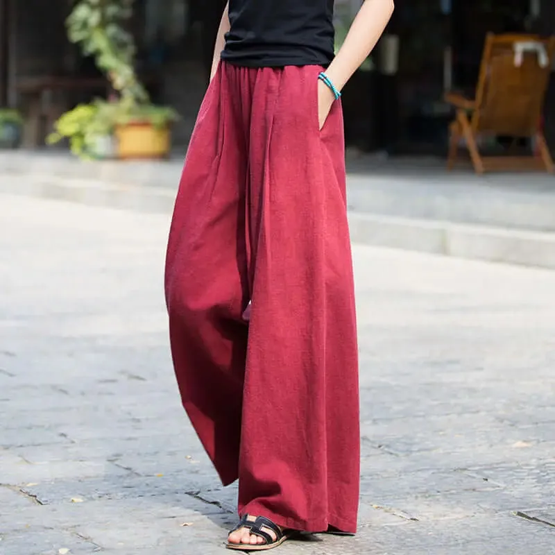 wide leg linen pants women with Elastic Waist linen trousers