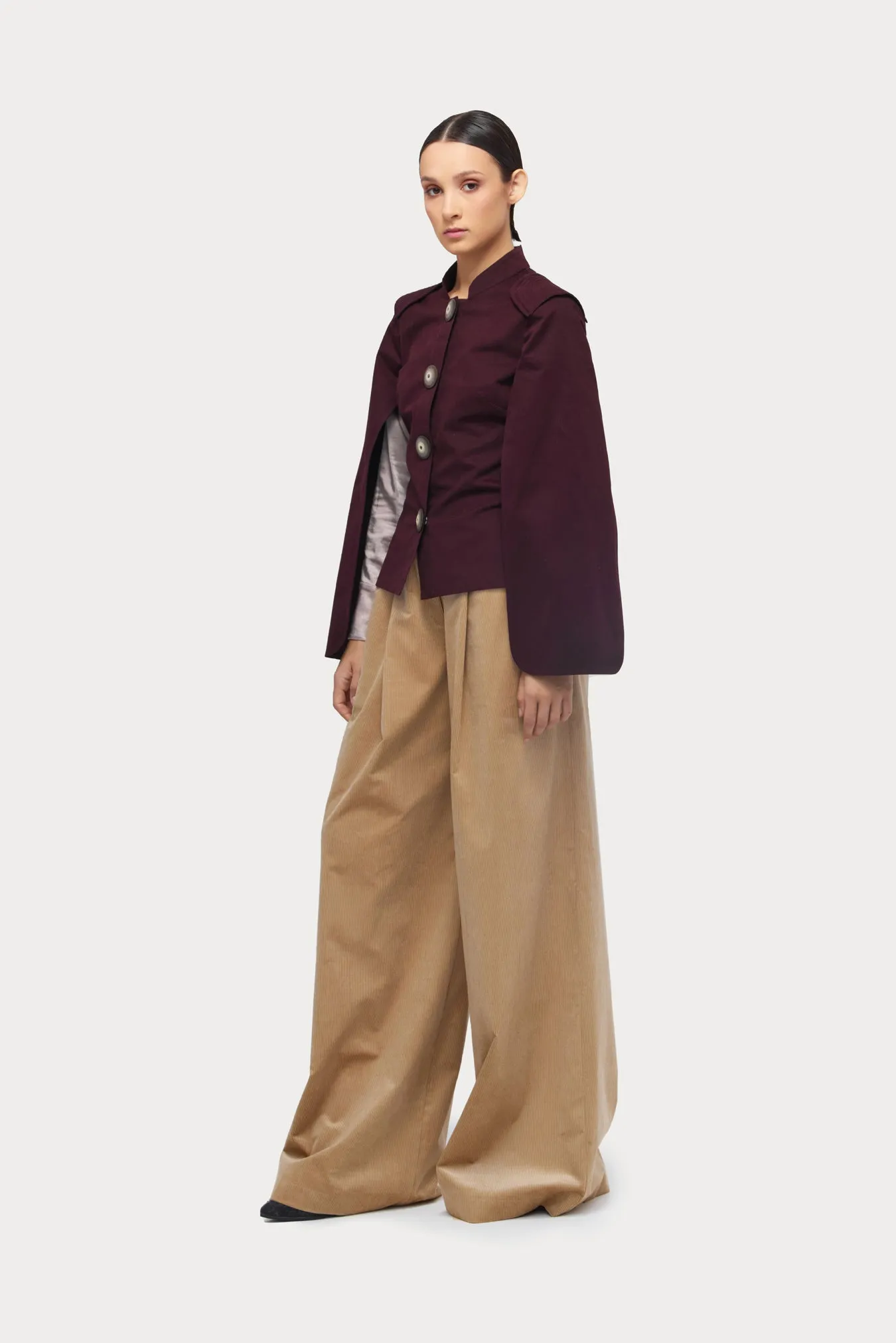 Wide-Leg Soft Corduroy Trousers Beige