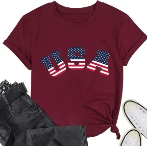 Women American Flag Shirt Patriotic T-Shirts July 4th Tees Tops