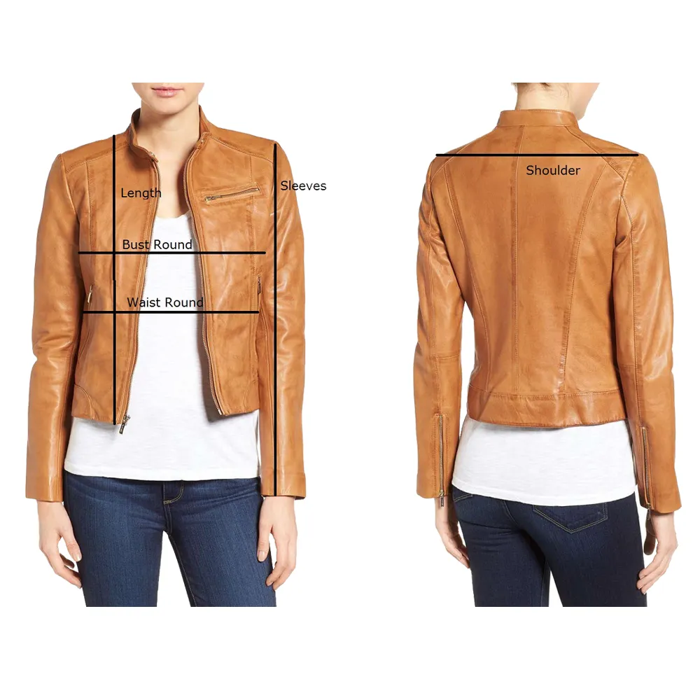 Women Short Body Classic Biker Leather Jacket