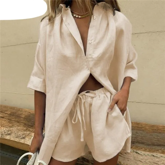 Women Summer Tracksuits | High Waist shorts | Lounge Wear Shorts Tracksuit | High Waist Shorts Two Piece Set | Straight Short Sleeve Shirt