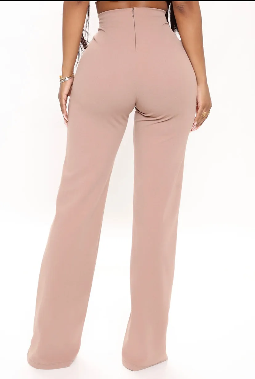 WOMEN Tan Plus Size Wide Leg Dress Pants