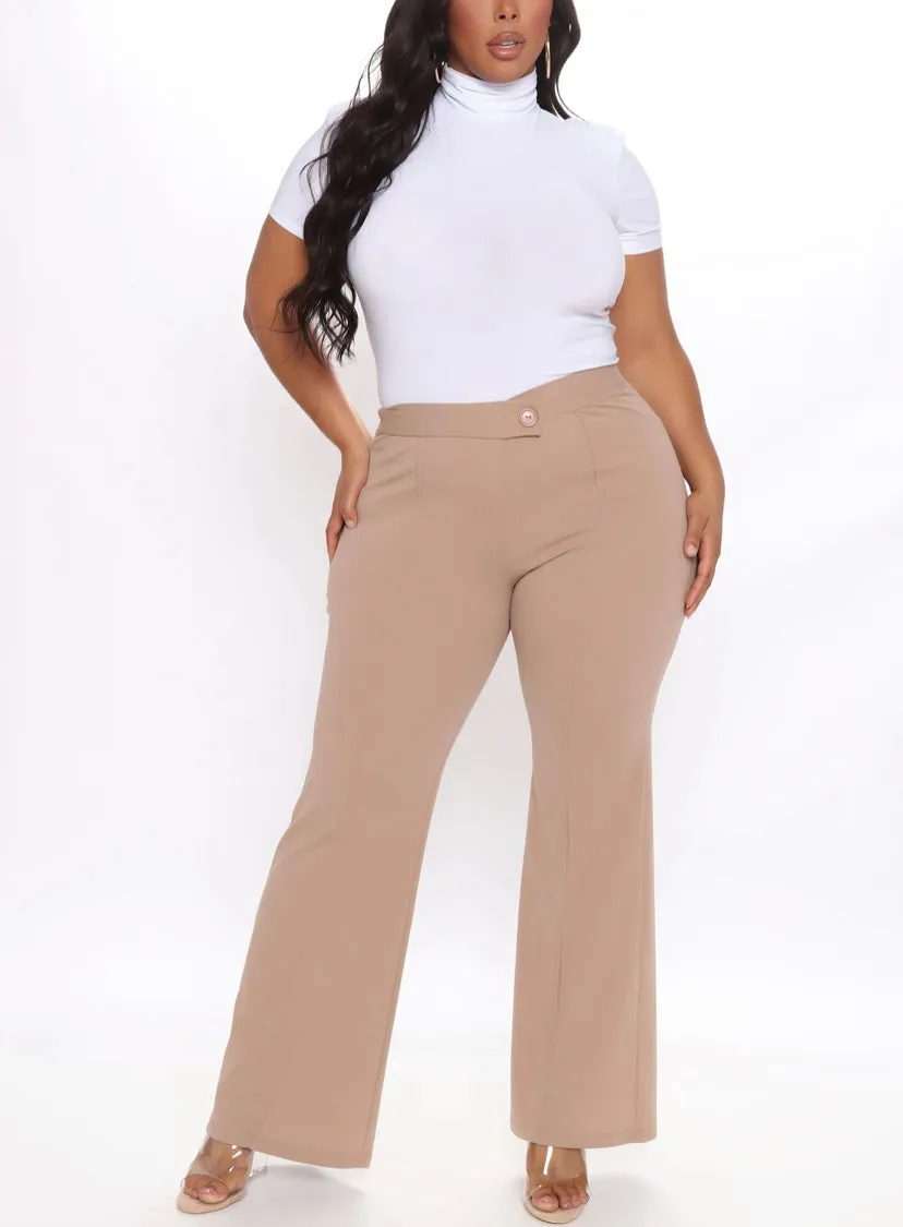 WOMEN Tan Plus Size Wide Leg Dress Pants