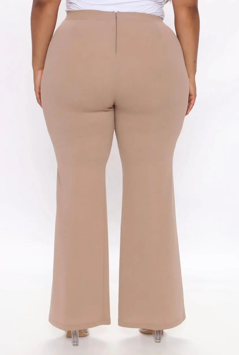 WOMEN Tan Plus Size Wide Leg Dress Pants