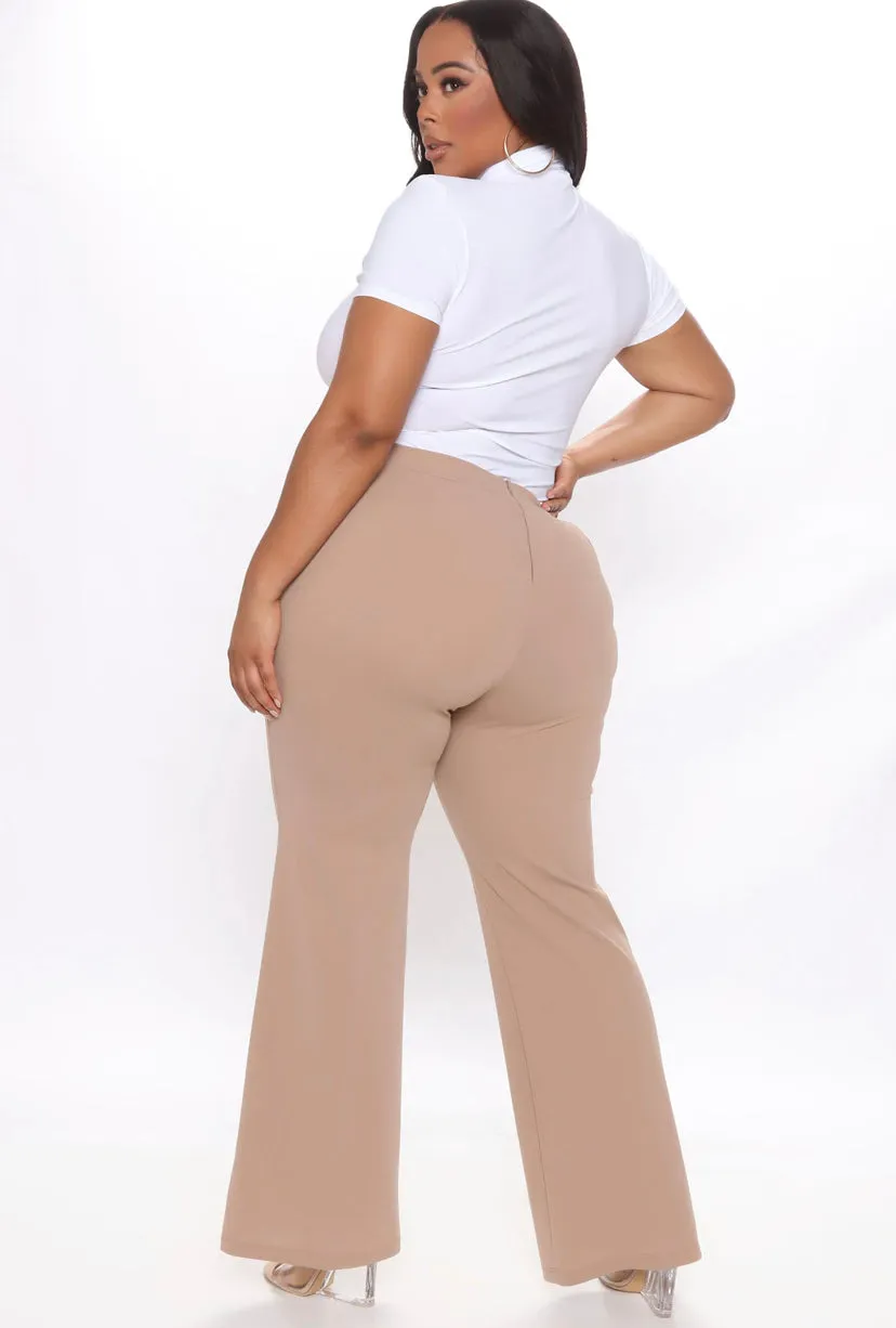 WOMEN Tan Plus Size Wide Leg Dress Pants