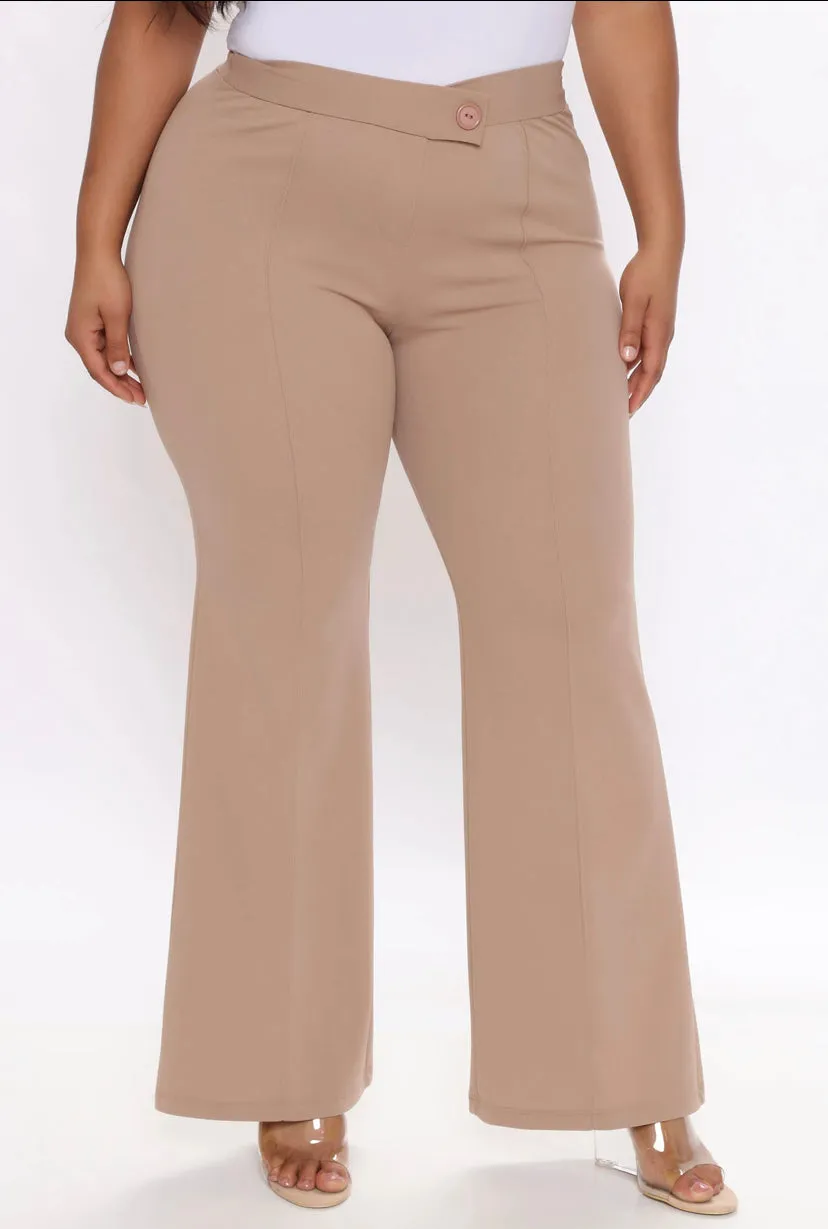 WOMEN Tan Plus Size Wide Leg Dress Pants