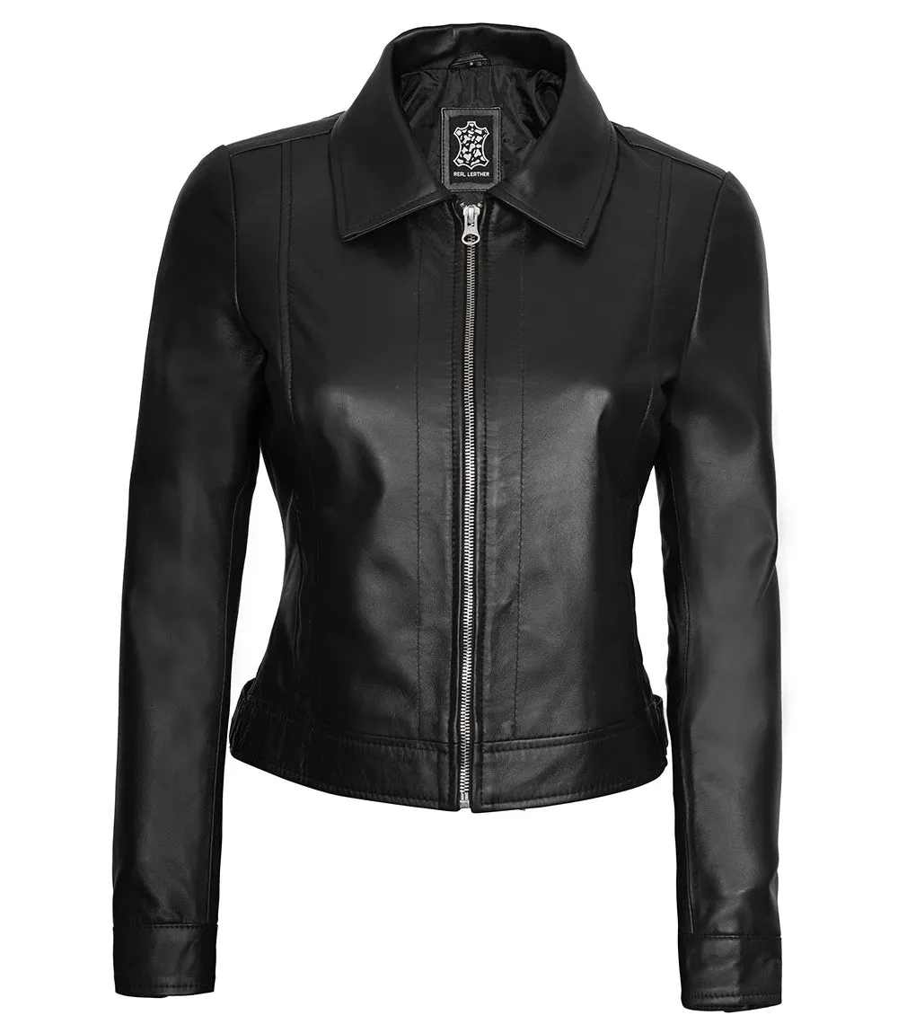 Women's Harrington Black Real Leather Jacket