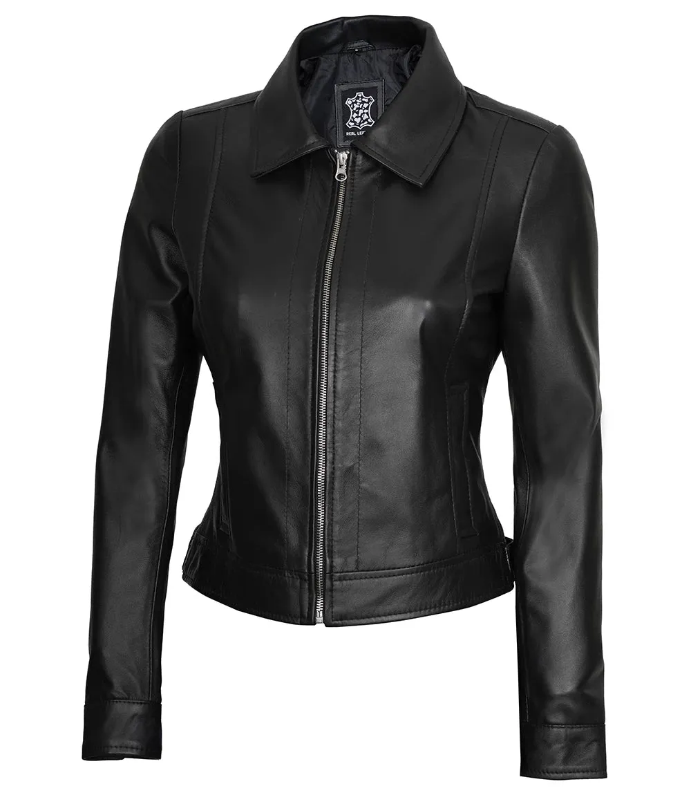 Women's Harrington Black Real Leather Jacket