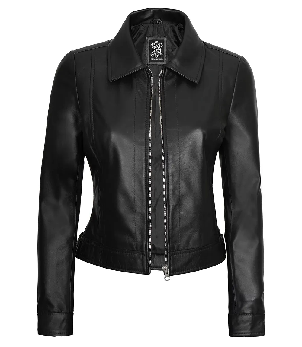 Women's Harrington Black Real Leather Jacket