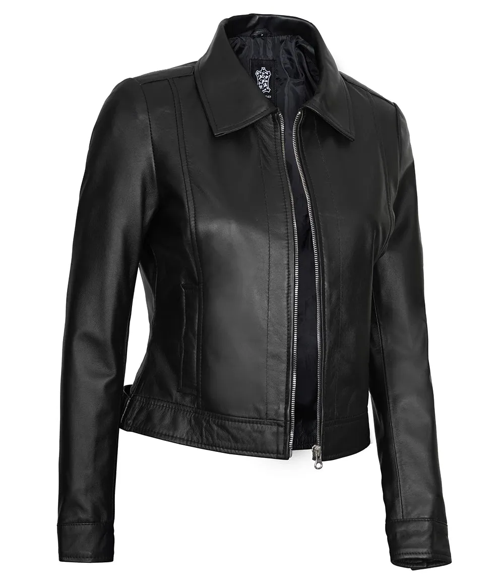 Women's Harrington Black Real Leather Jacket