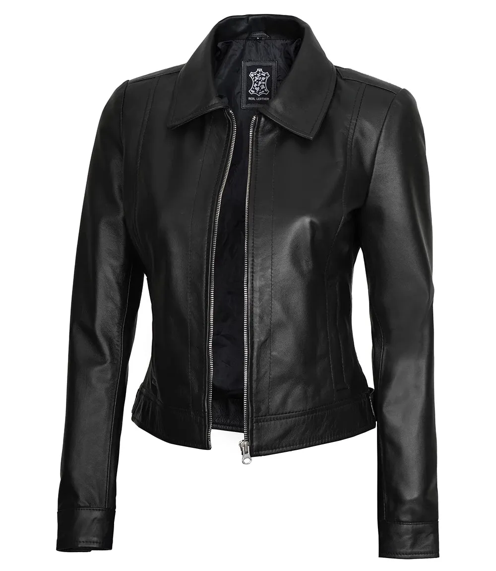 Women's Harrington Black Real Leather Jacket