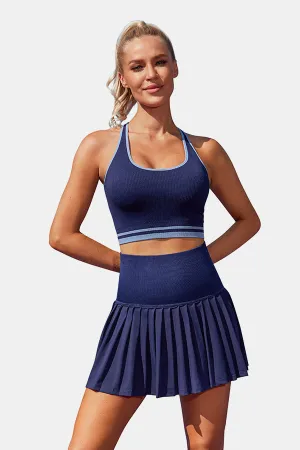 Women's High Waist Pleated Skirt Two Piece Navy Tennis Golf Dress